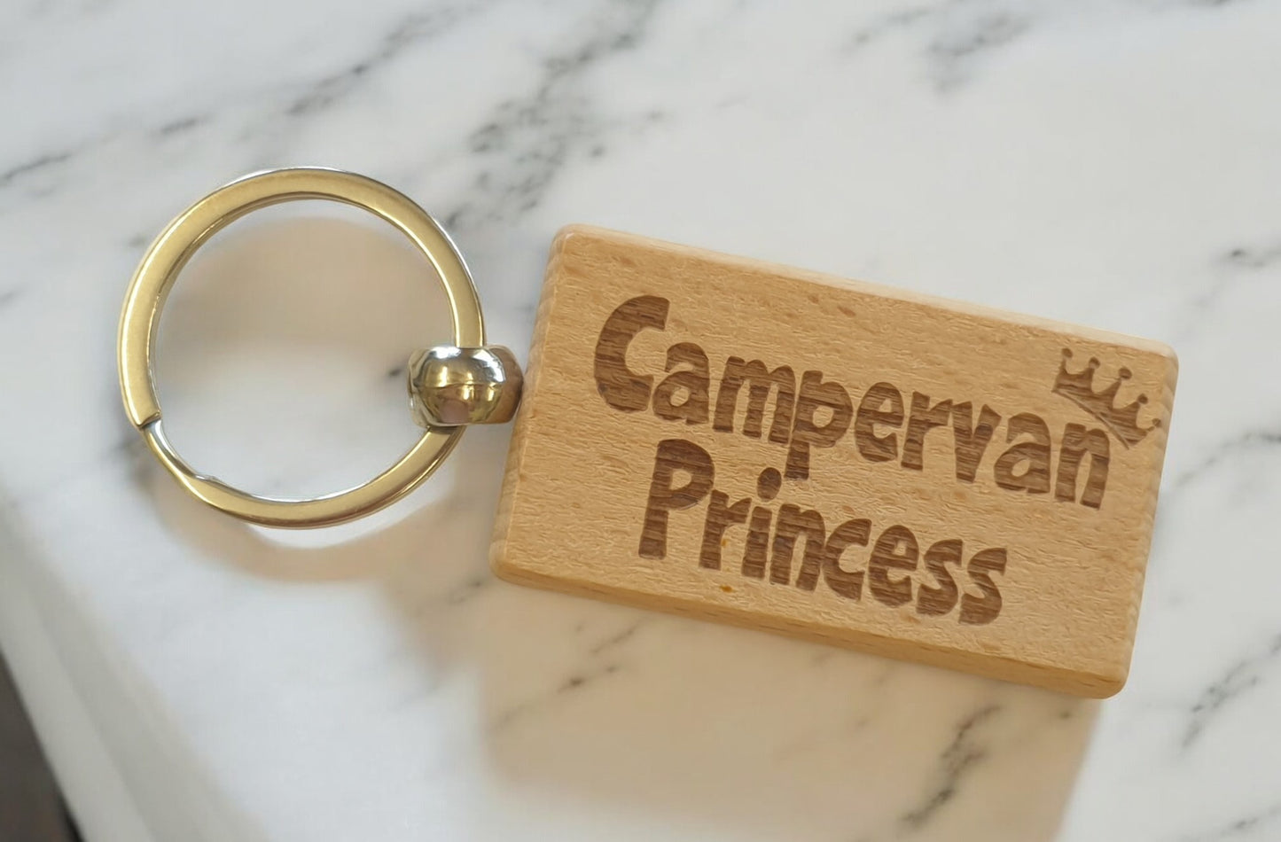 Campervan Keyring Gift Campervan Princess Cute Engraved Wooden Key Fob Fun Novelty Nice Custom Present