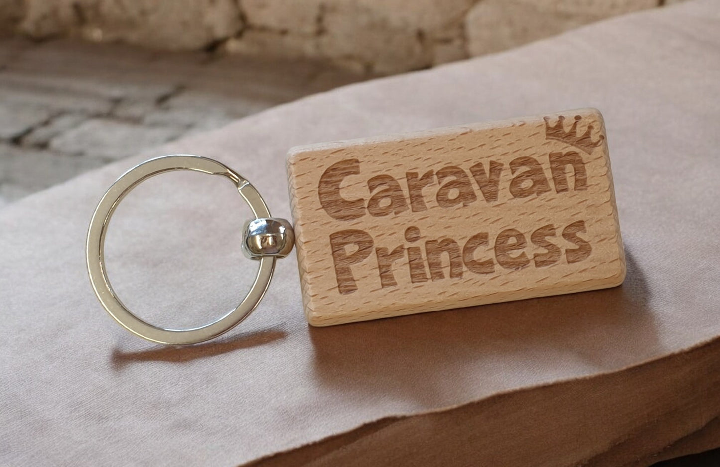 Caravan Keyring Gift Caravan Princess Cute Engraved Wooden Key Fob Fun Novelty Nice Custom Present