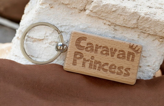 Caravan Keyring Gift Caravan Princess Cute Engraved Wooden Key Fob Fun Novelty Nice Custom Present