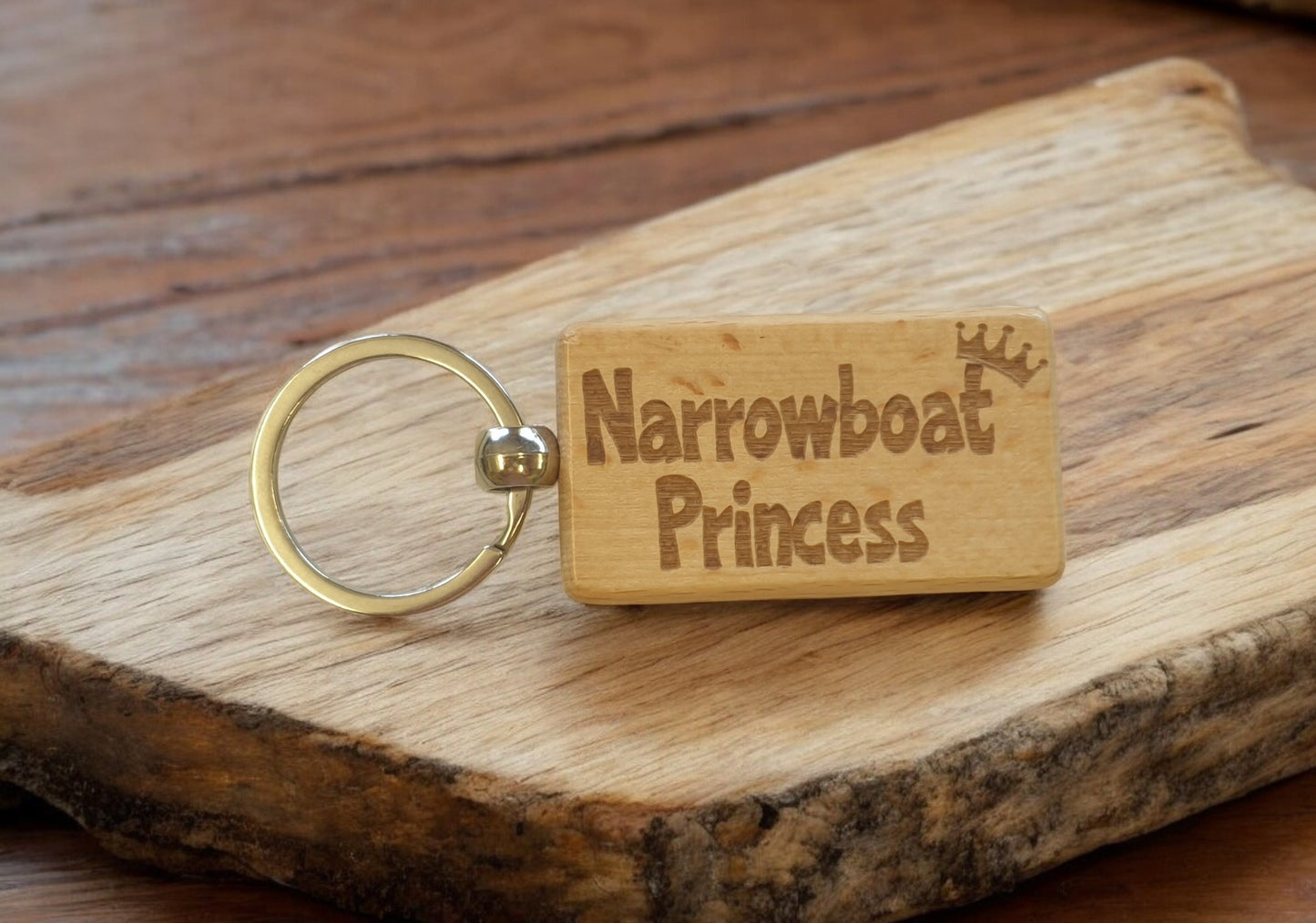 Boating Keyring Gift Narrowboat Princess Cute Engraved Wooden Key Fob Fun Novelty Nice Custom Present