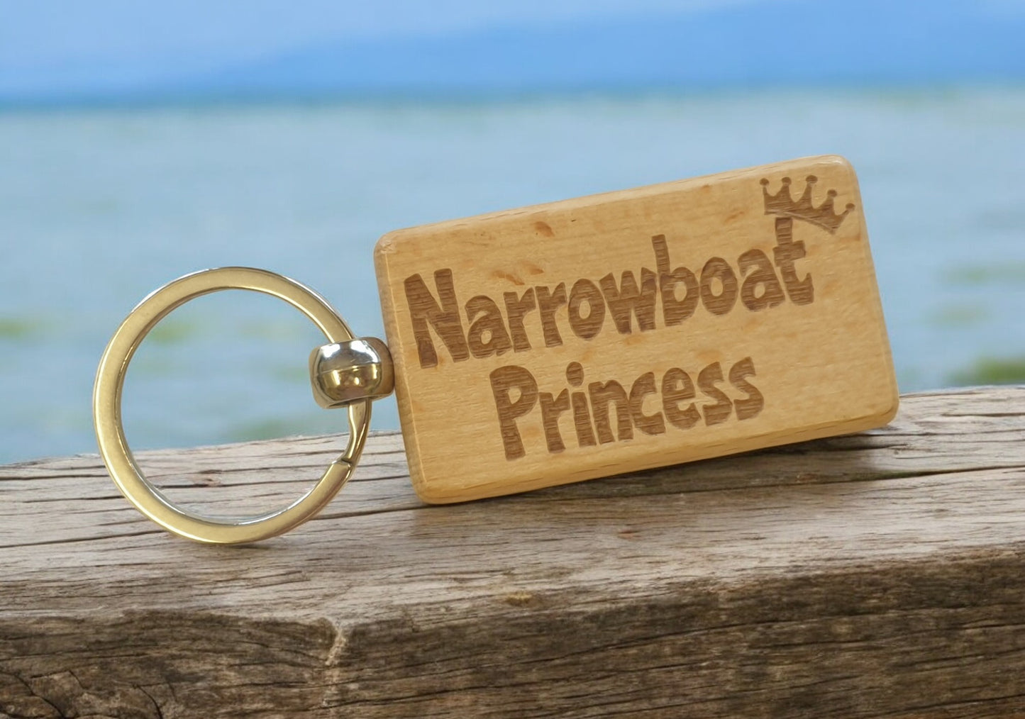 Boating Keyring Gift Narrowboat Princess Cute Engraved Wooden Key Fob Fun Novelty Nice Custom Present