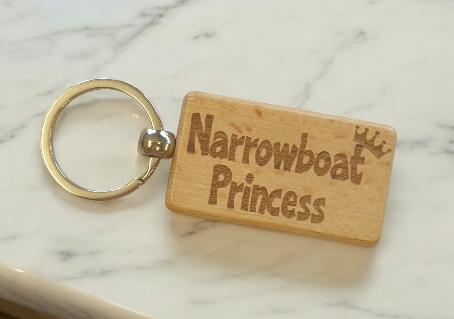 Boating Keyring Gift Narrowboat Princess Cute Engraved Wooden Key Fob Fun Novelty Nice Custom Present