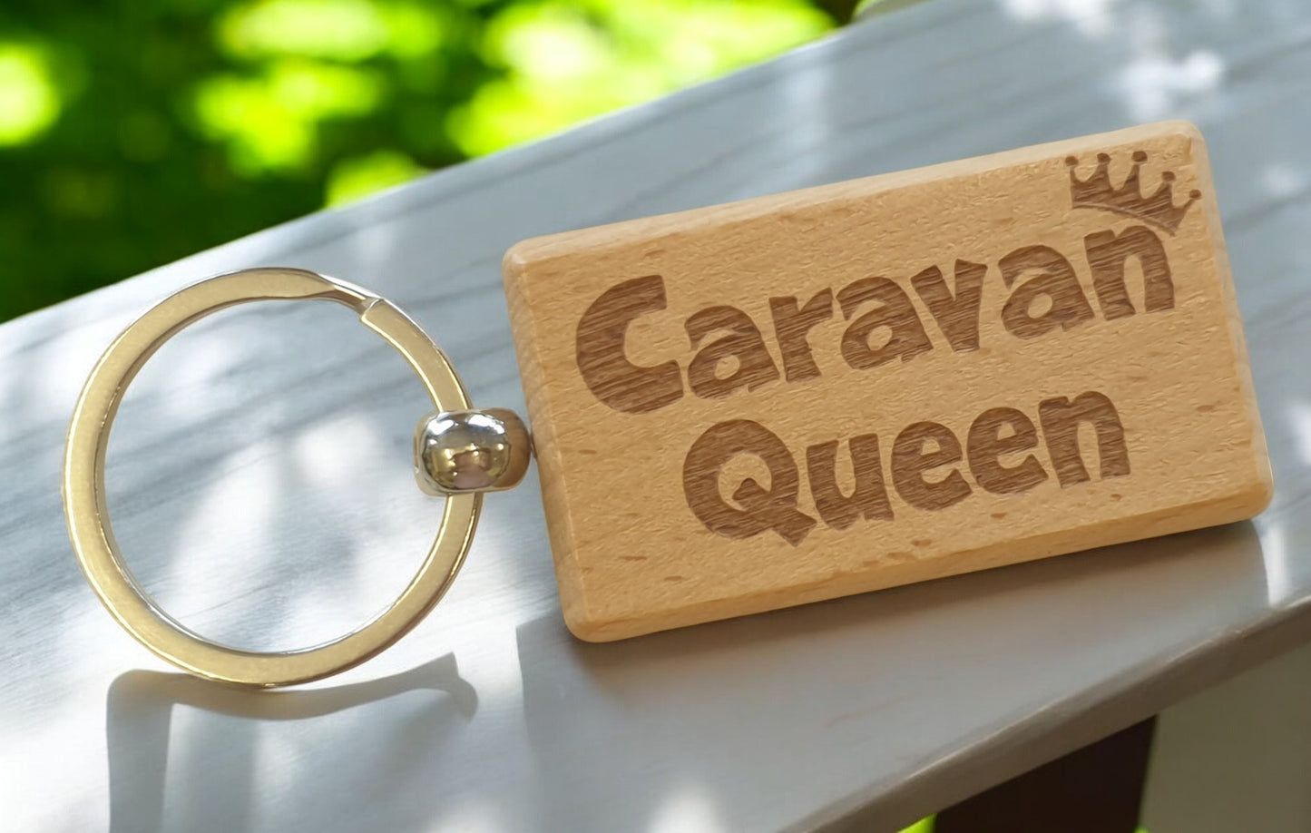 Caravan Keyring Gift Caravan Queen Cute Engraved Wooden Key Fob Fun Novelty Nice Custom Present