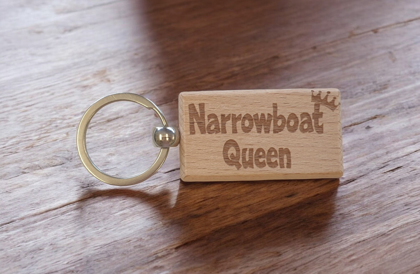 Boating Keyring Gift Narrowboat Queen Cute Engraved Wooden Key Fob Fun Novelty Nice Custom Present