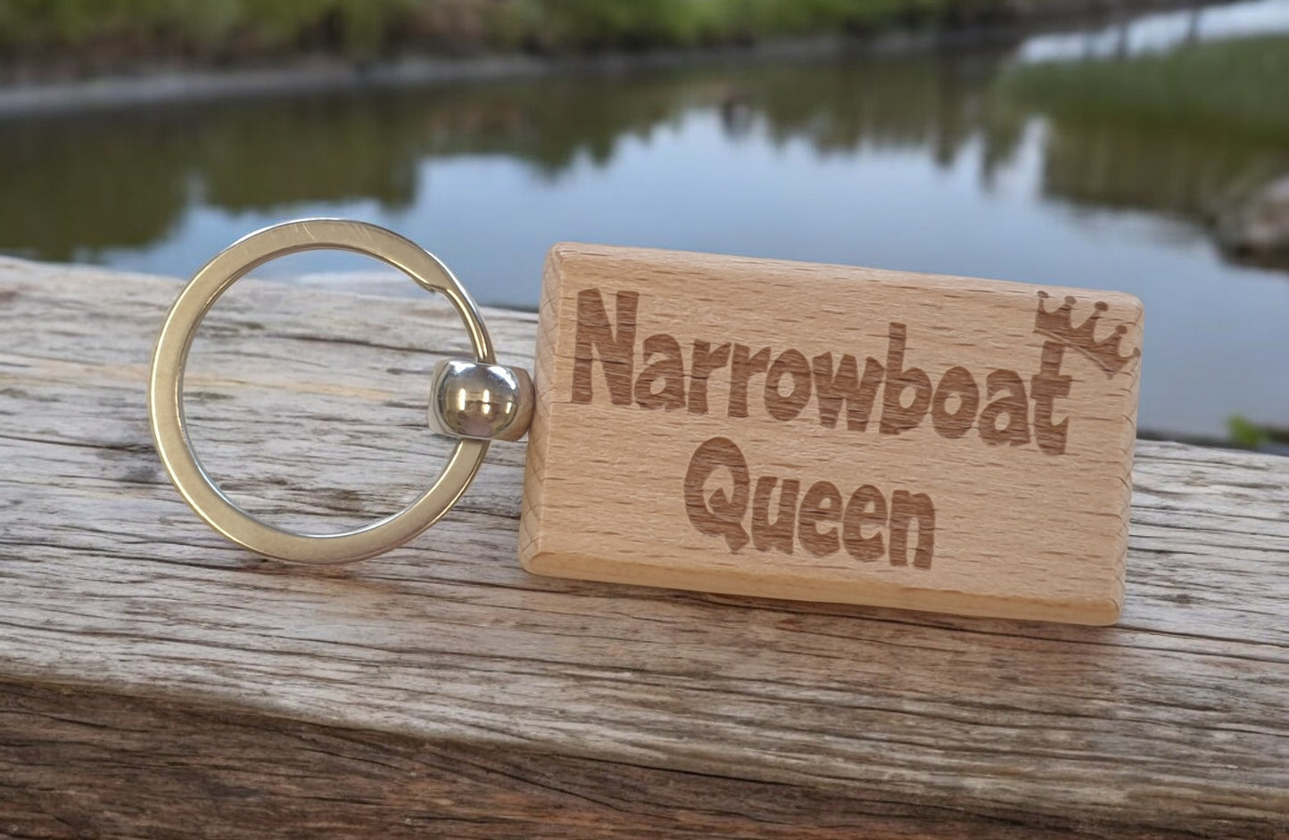 Boating Keyring Gift Narrowboat Queen Cute Engraved Wooden Key Fob Fun Novelty Nice Custom Present