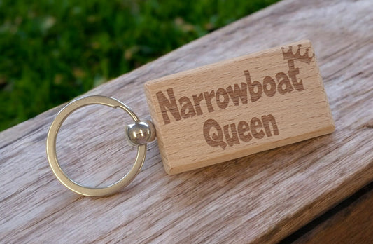 Boating Keyring Gift Narrowboat Queen Cute Engraved Wooden Key Fob Fun Novelty Nice Custom Present