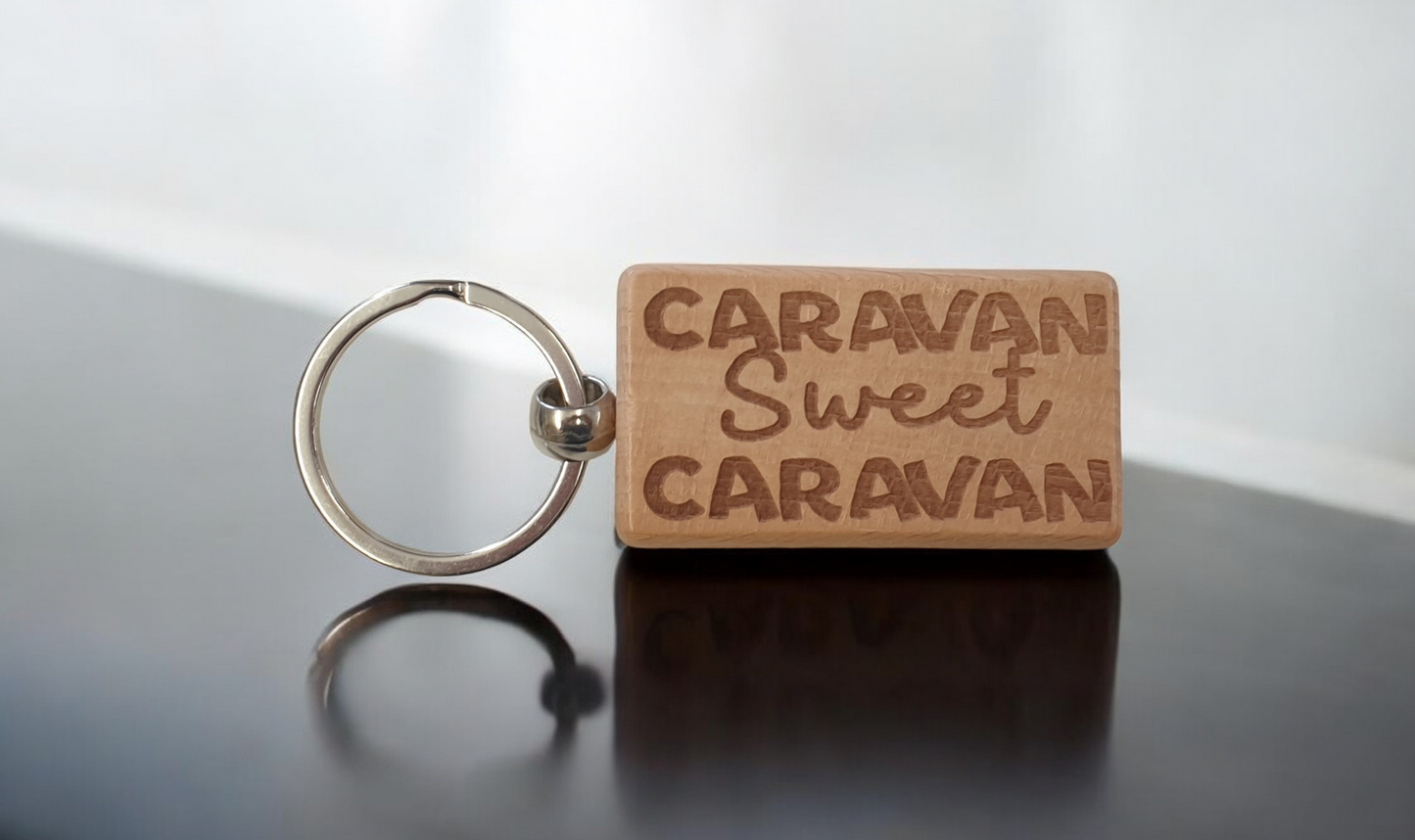 Caravan Keyring Gift Caravan Sweet Caravan Cute Engraved Wooden Key Fob Fun Novelty Nice Present