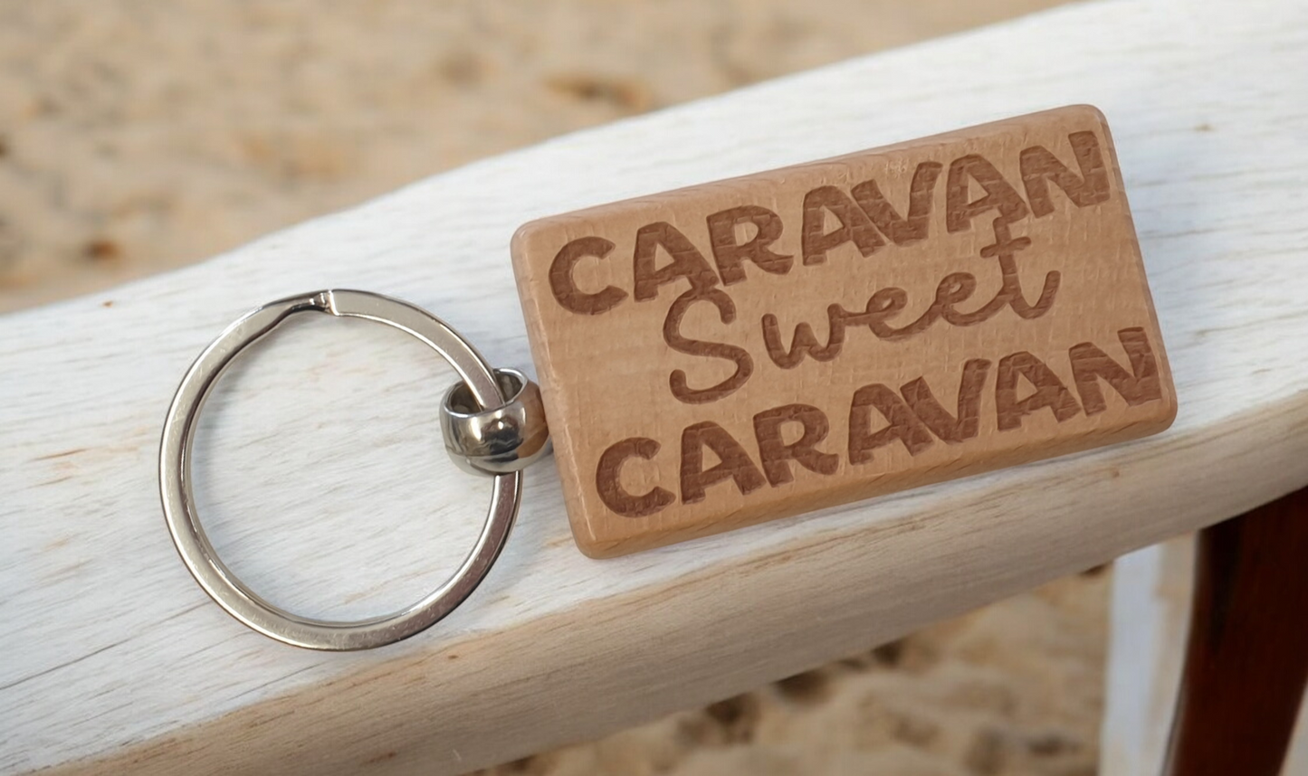 Caravan Keyring Gift Caravan Sweet Caravan Cute Engraved Wooden Key Fob Fun Novelty Nice Present