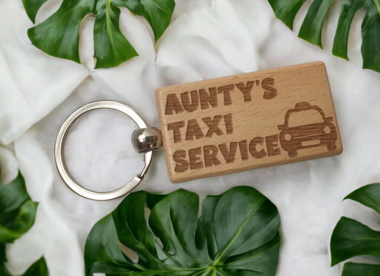 Aunty Keyring Gift - Aunty's Taxi Service - Cute Engraved Wooden Keyring Funny Novelty Nice Custom Present