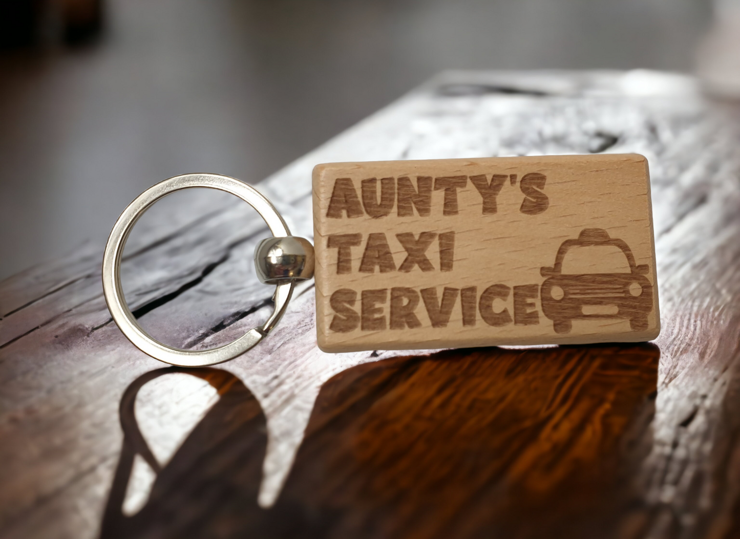 Aunty Keyring Gift - Aunty's Taxi Service - Cute Engraved Wooden Keyring Funny Novelty Nice Custom Present