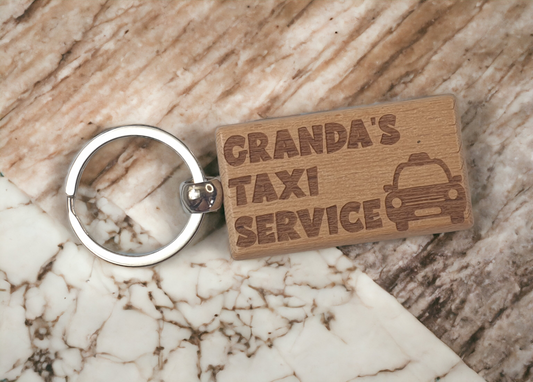 Granda's Keyring Gift - Granda's Taxi Service - Cute Engraved Wooden Keyring Funny Novelty Nice Custom Present