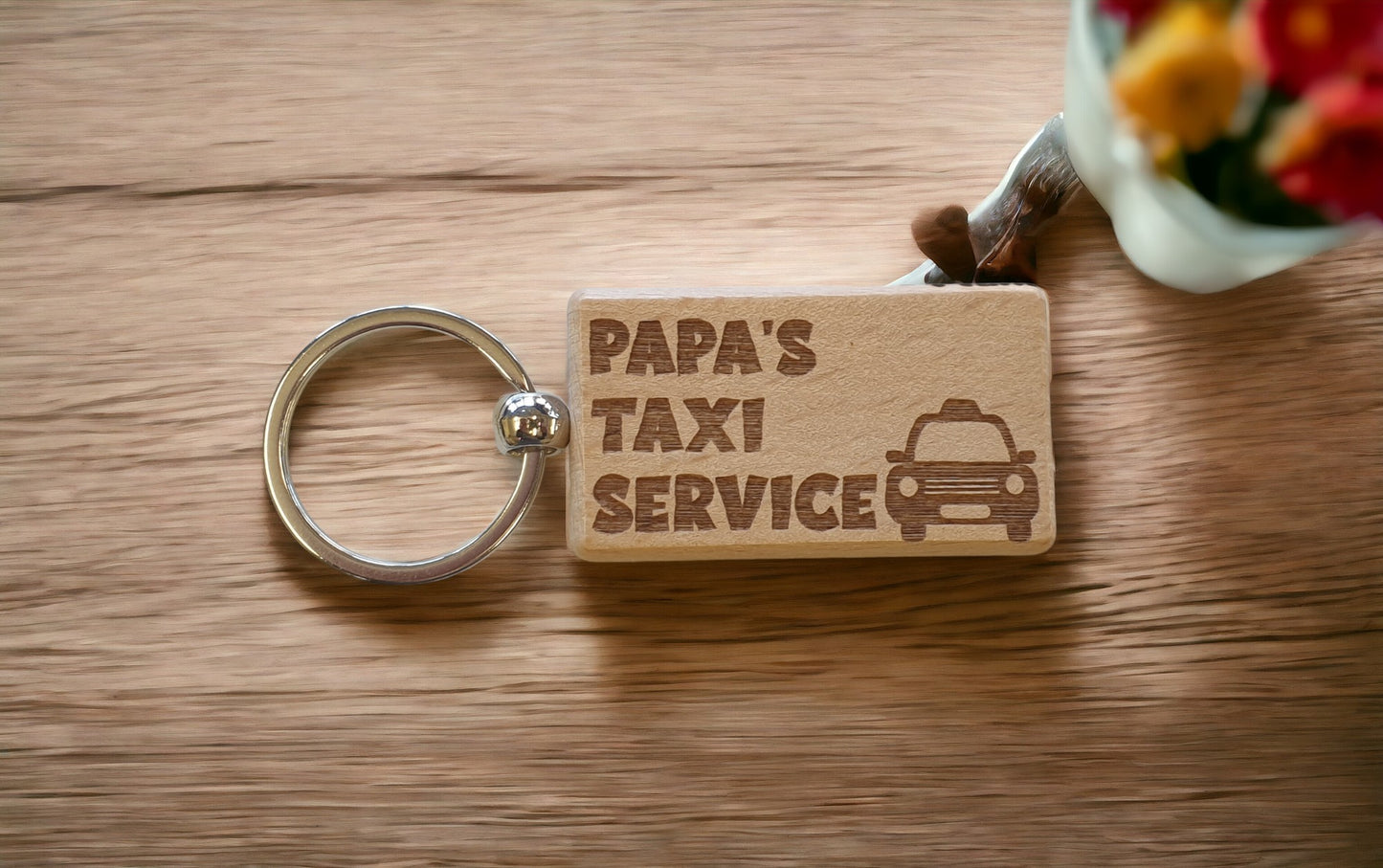 Grandad Dad Keyring Gift - Papa's Taxi Service - Cute Engraved Wooden Keyring Funny Novelty Nice Custom Present