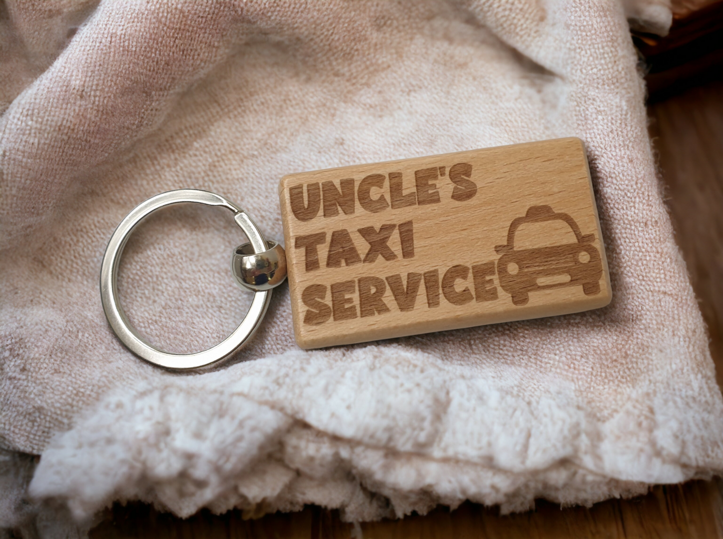 Uncle Keyring Gift - Uncle's Taxi Service - Cute Engraved Wooden Keyring Funny Novelty Nice Custom Present