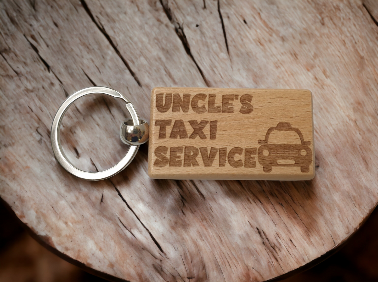 Uncle Keyring Gift - Uncle's Taxi Service - Cute Engraved Wooden Keyring Funny Novelty Nice Custom Present