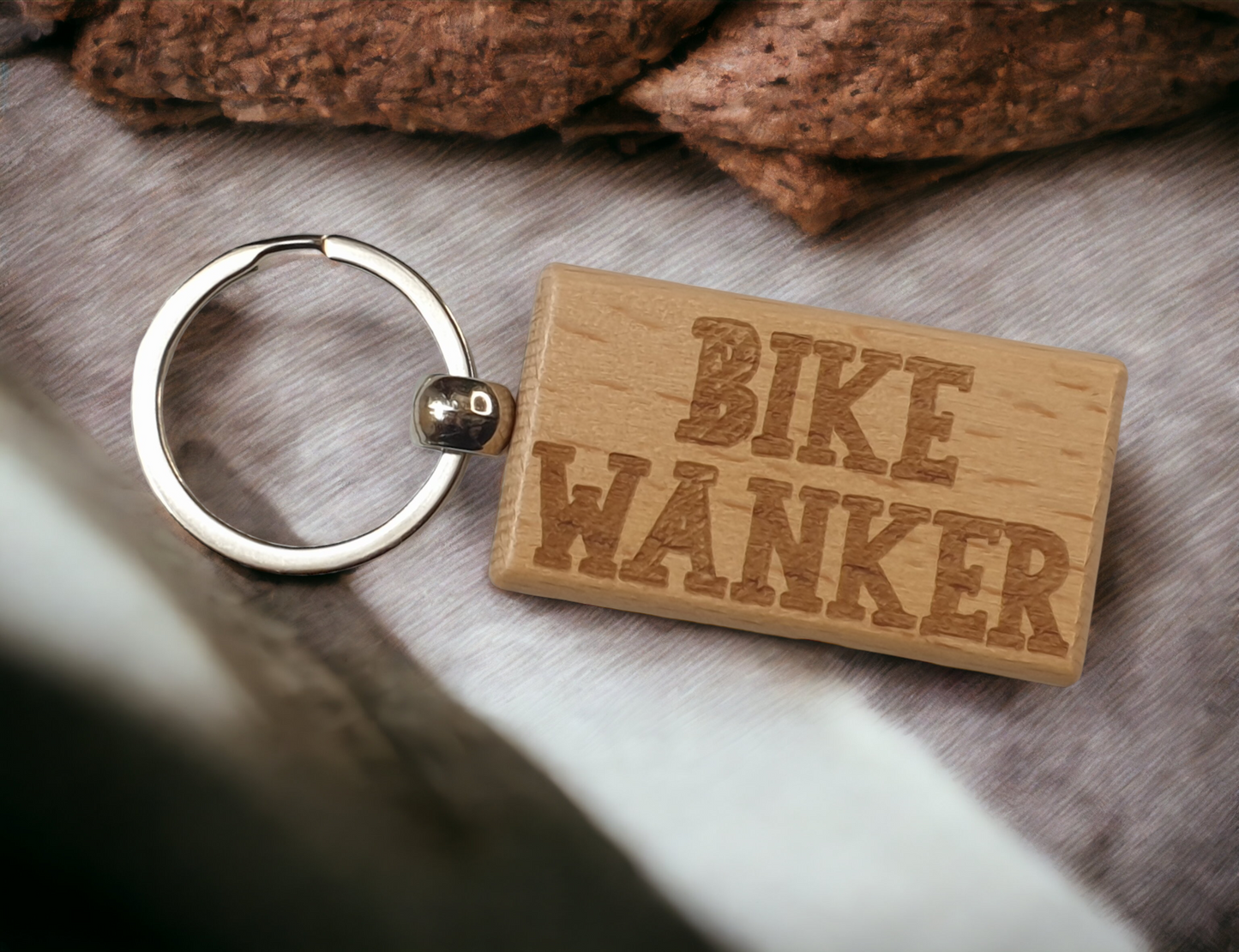 Bike Keyring Gift Bike Wanker Cute Engraved Wooden Rider Key Fob Fun Novelty Nice Custom Present