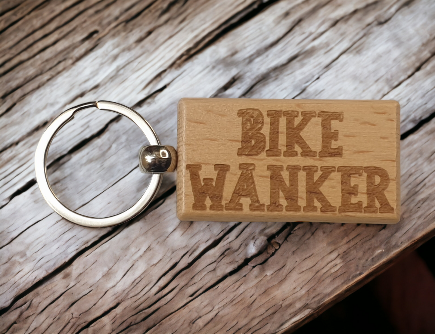 Bike Keyring Gift Bike Wanker Cute Engraved Wooden Rider Key Fob Fun Novelty Nice Custom Present