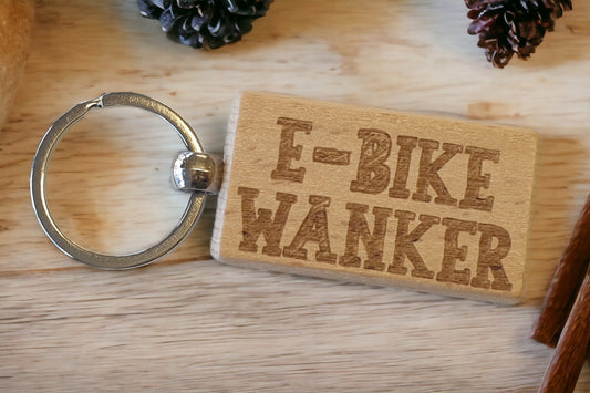 E-Bike Keyring Gift E-Bike Wanker Cute Engraved Wooden Bicycle Rider Key Fob Fun Novelty Nice Custom Present