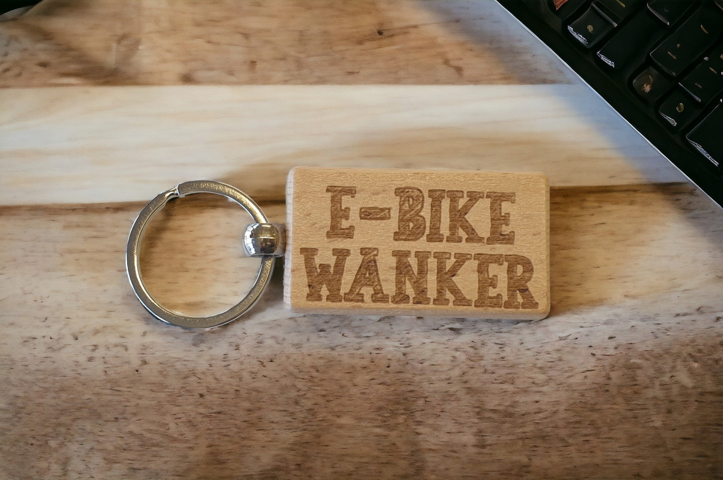 E-Bike Keyring Gift E-Bike Wanker Cute Engraved Wooden Bicycle Rider Key Fob Fun Novelty Nice Custom Present