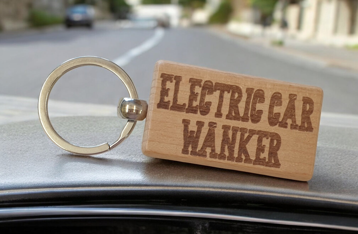 Electric Car Wanker Keyring Gift Rude Cute Engraved Wooden Driver Key Fob Fun Novelty Nice Custom Present