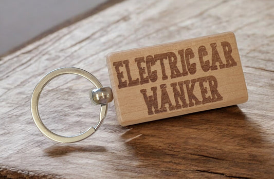 Electric Car Wanker Keyring Gift Rude Cute Engraved Wooden Driver Key Fob Fun Novelty Nice Custom Present