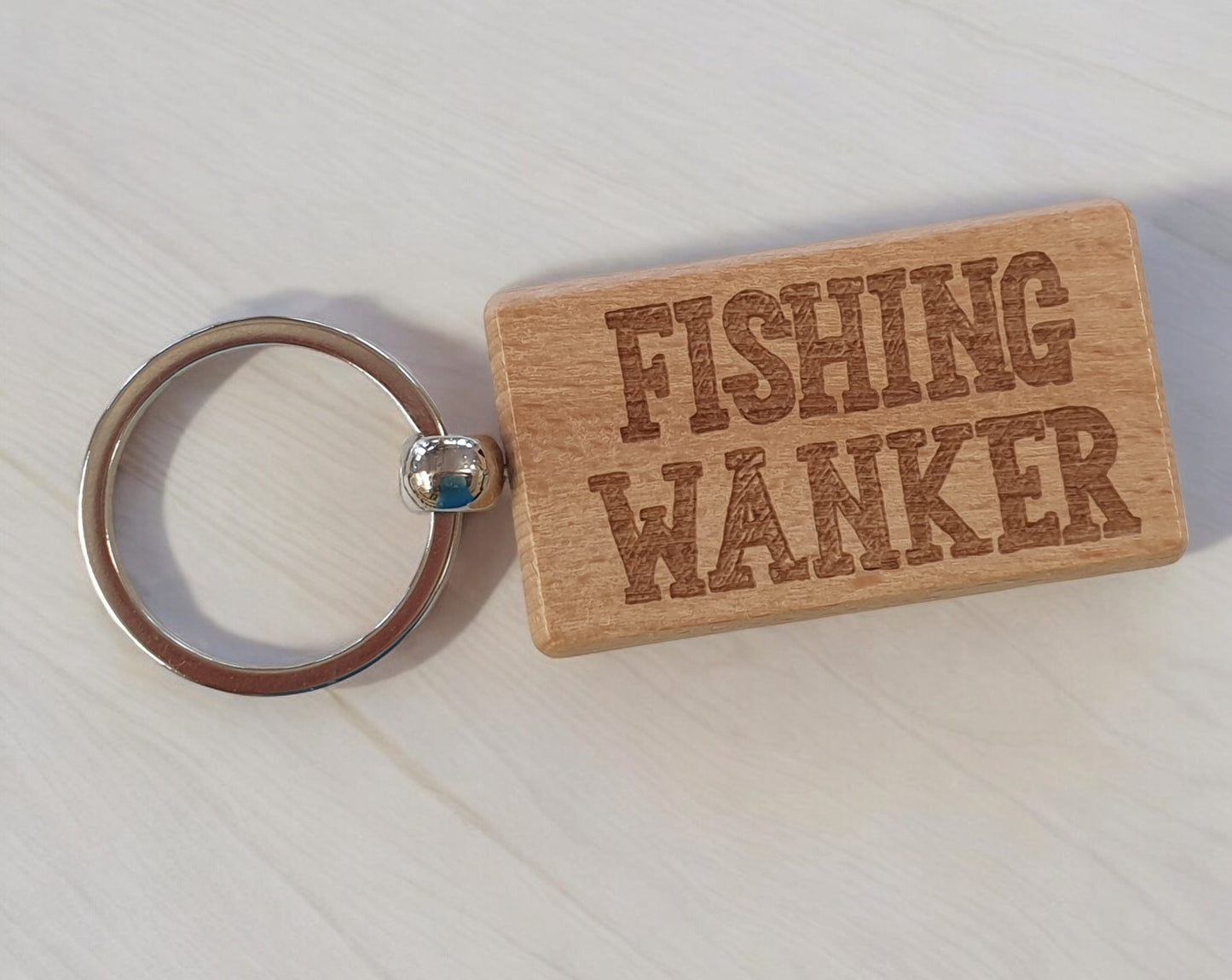 Fishing Keyring Gift - Fishing Wanker - Cute Engraved Wooden Angling Key Fob Fun Novelty Nice Custom Present