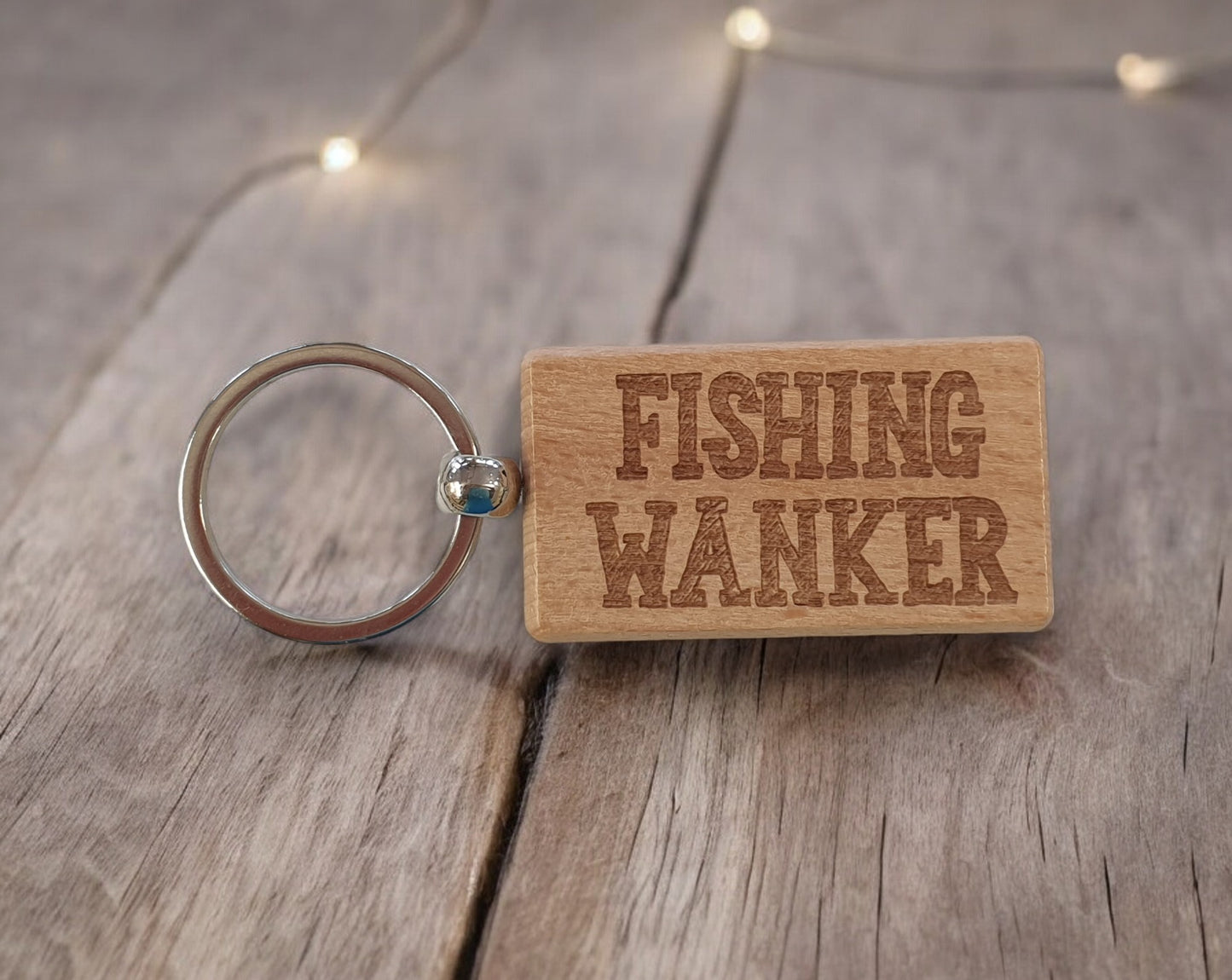 Fishing Keyring Gift - Fishing Wanker - Cute Engraved Wooden Angling Key Fob Fun Novelty Nice Custom Present