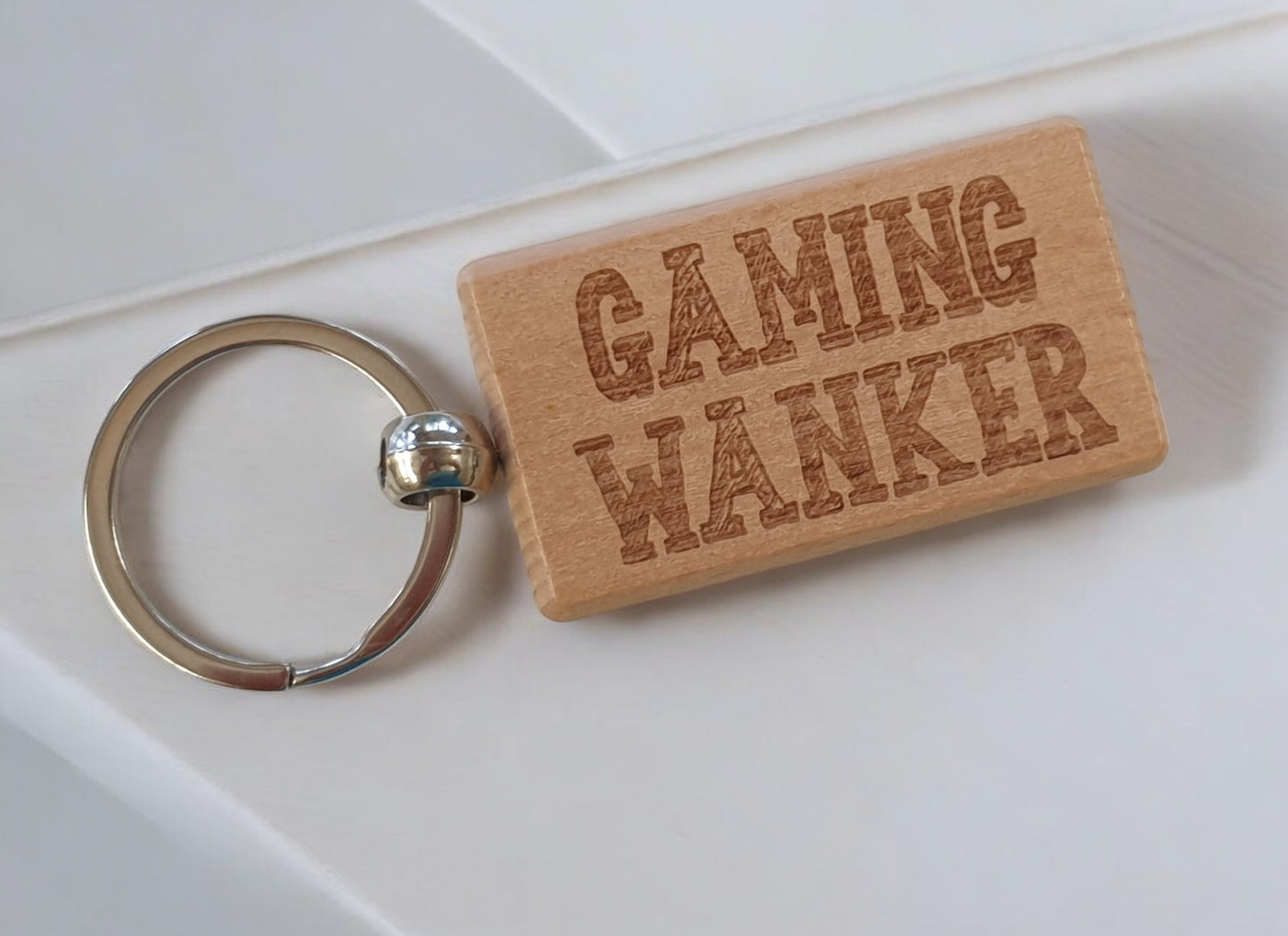 Videogame Keyring Gift - Gaming Wanker - Cute Engraved Wooden Gamer Key Fob Fun Nice Custom Present