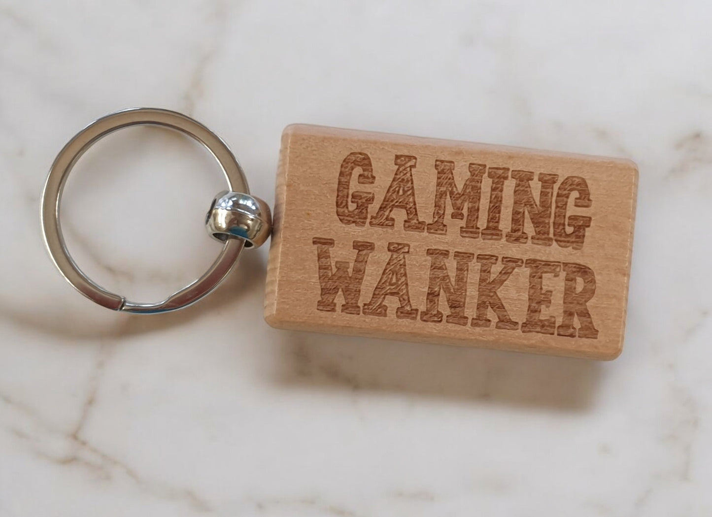 Videogame Keyring Gift - Gaming Wanker - Cute Engraved Wooden Gamer Key Fob Fun Nice Custom Present