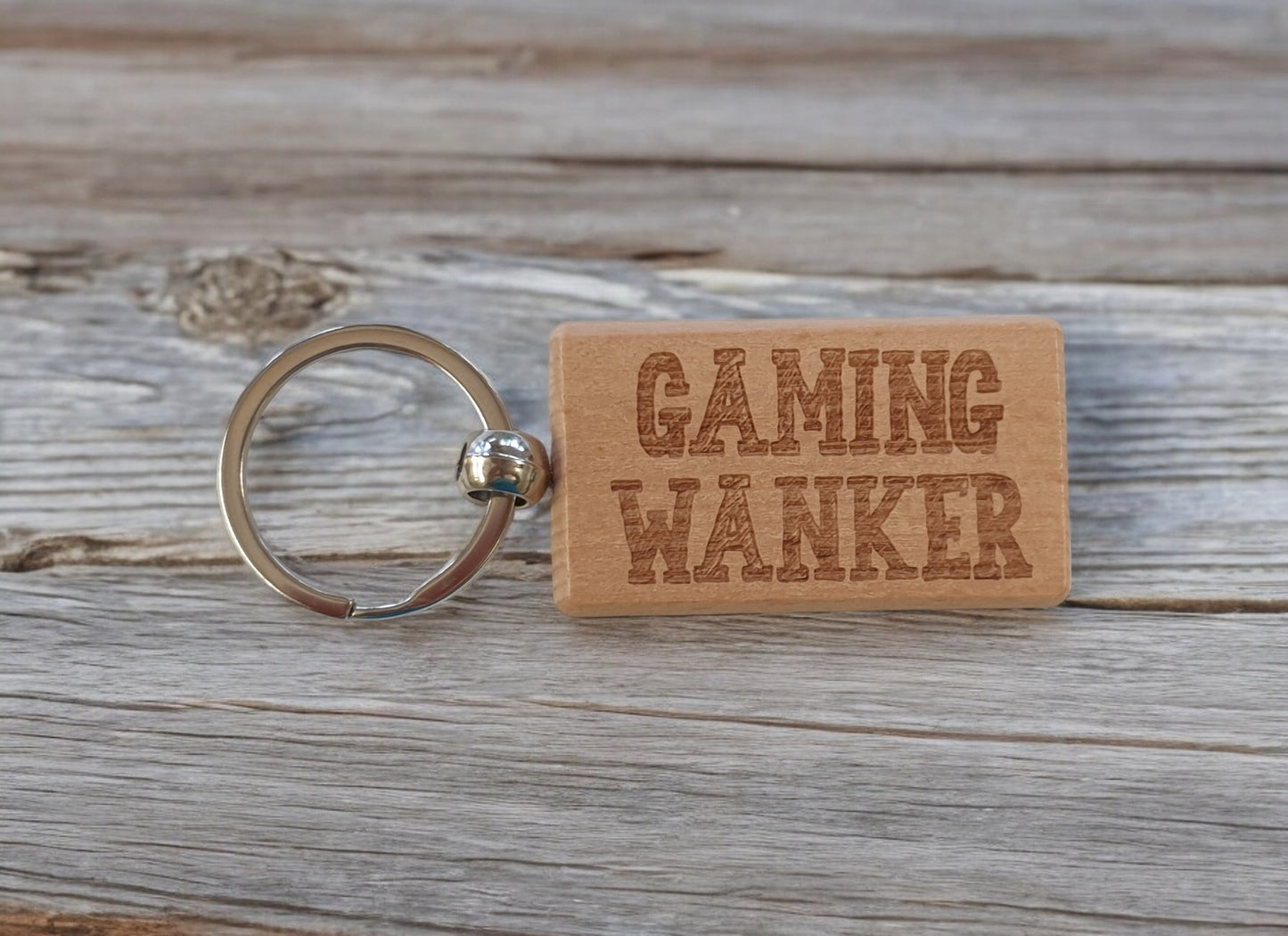 Videogame Keyring Gift - Gaming Wanker - Cute Engraved Wooden Gamer Key Fob Fun Nice Custom Present