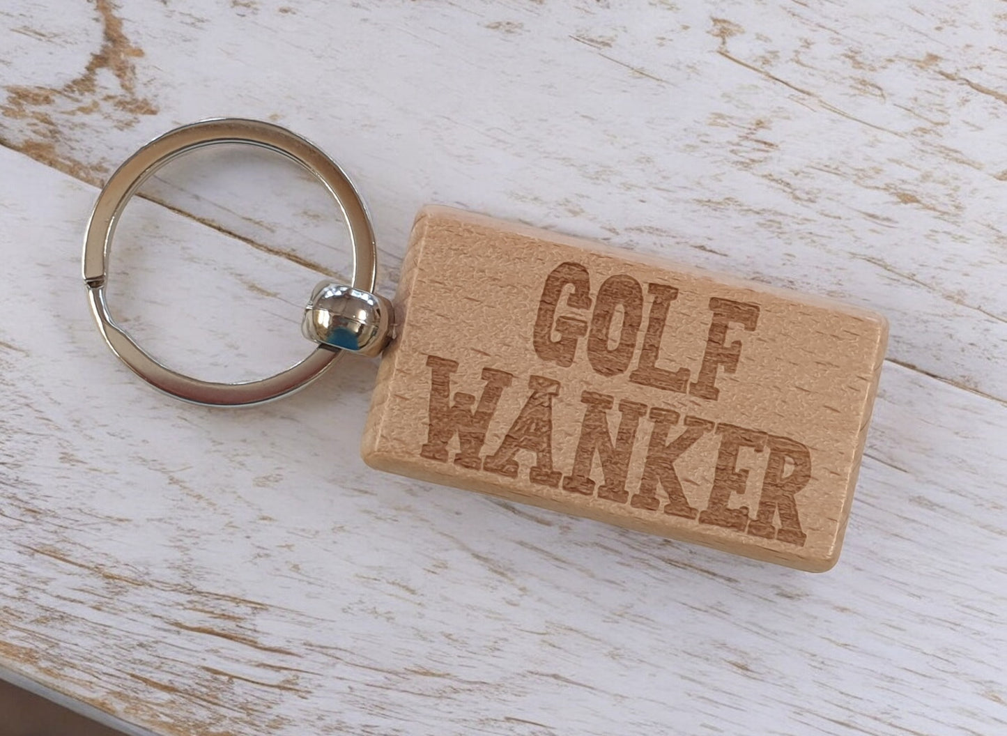 Golfing Keyring Gift - Golf Wanker - Cute Engraved Wooden Golfer Key Fob Fun Nice Custom Present