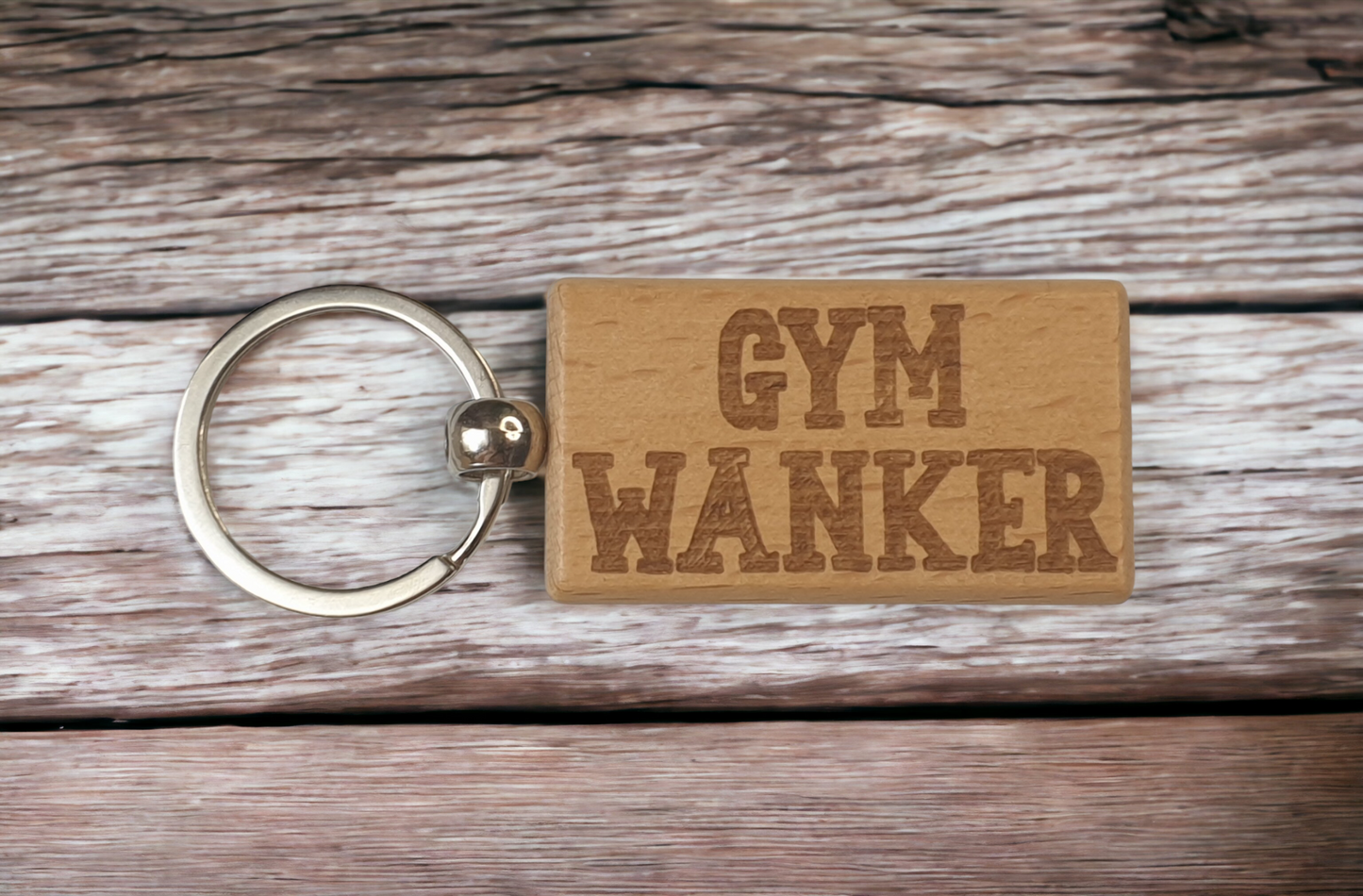 Gym Keyring Gift - Gym Wanker - Cute Engraved Wooden Motorhome Key Fob Fun Novelty Nice Custom Present