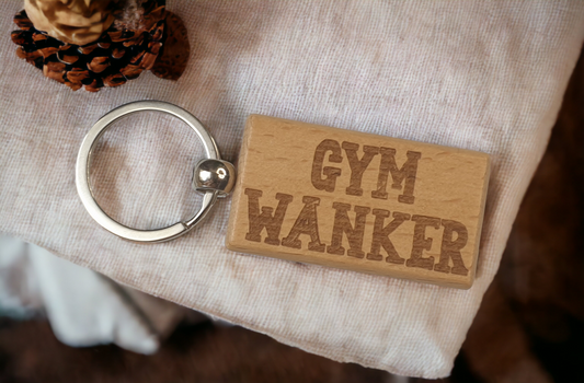 Gym Keyring Gift - Gym Wanker - Cute Engraved Wooden Motorhome Key Fob Fun Novelty Nice Custom Present