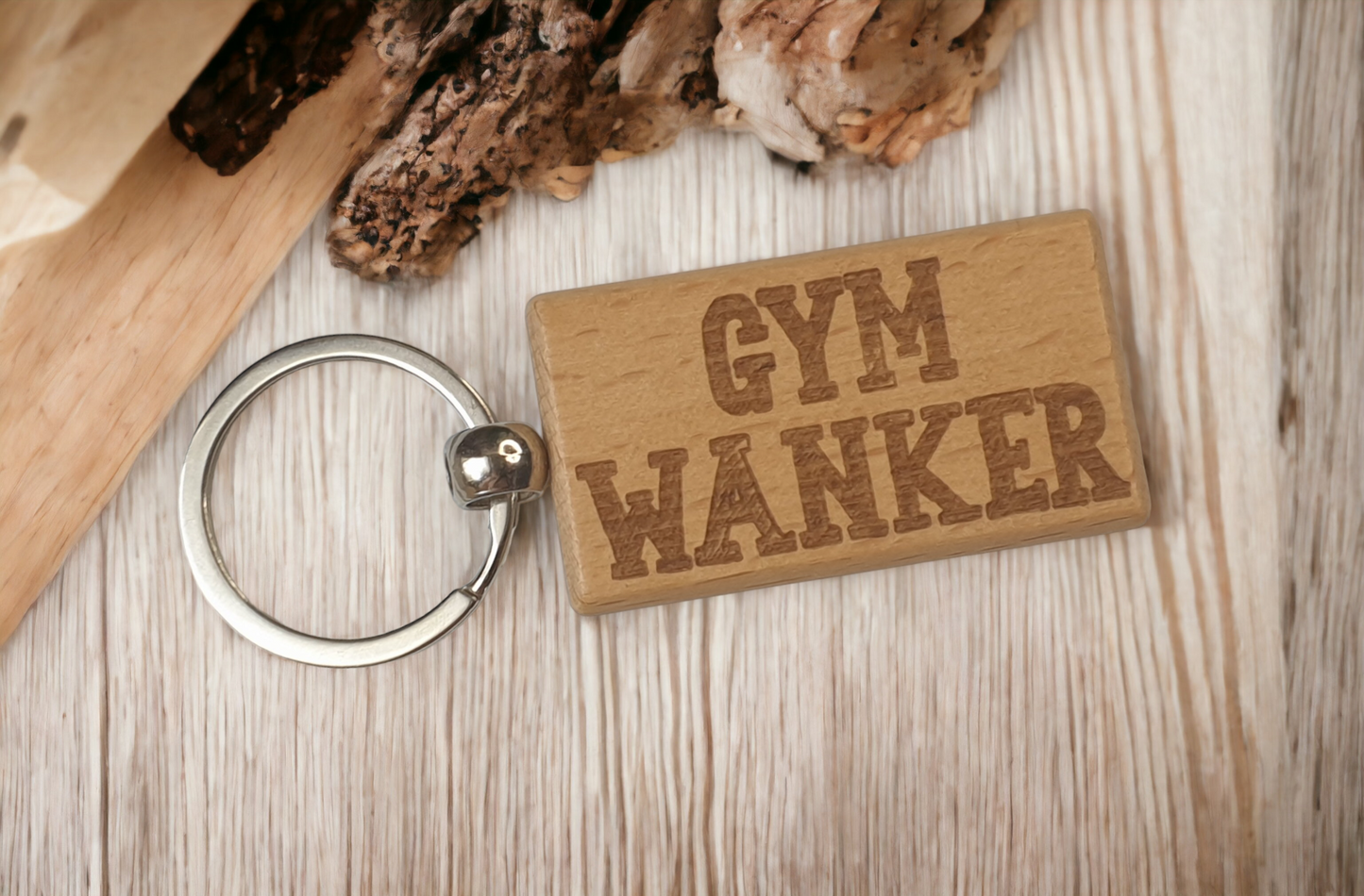 Gym Keyring Gift - Gym Wanker - Cute Engraved Wooden Motorhome Key Fob Fun Novelty Nice Custom Present