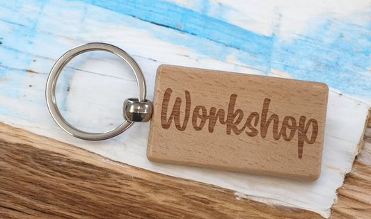 Workshop Keyring Gift Nice Cute Engraved Wooden Key Fob Novelty Custom Work Shed Present