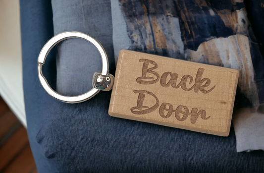 Back Door Keyring Gift - Any Name Key Ring - Nice Cute Engraved Wooden Key Fob Novelty Custom House Home Present