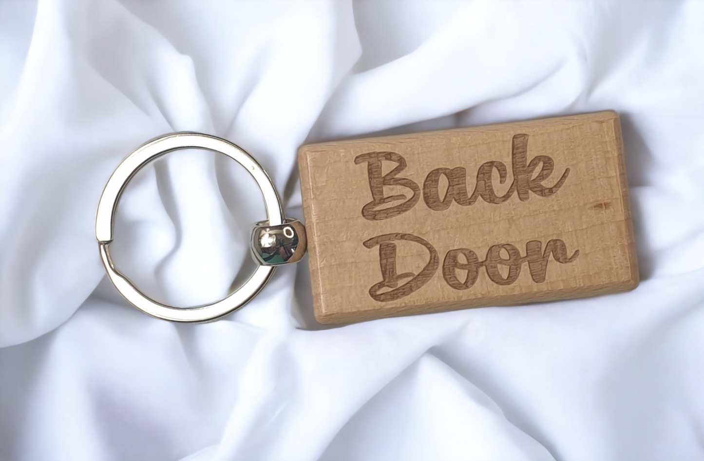 Back Door Keyring Gift - Any Name Key Ring - Nice Cute Engraved Wooden Key Fob Novelty Custom House Home Present