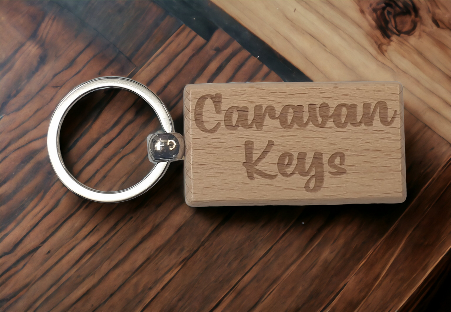 Caravan Keys Keyring Gift - Any Name Key Ring - Nice Cute Engraved Wooden Key Fob Novelty Custom House Home Present