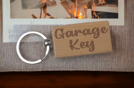 Garage Key Keyring Gift - Any Name Key Ring - Nice Cute Engraved Wooden Key Fob Novelty Custom Home Present