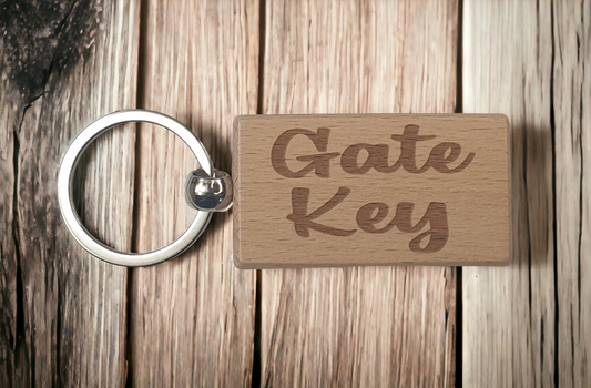 Gate Key Keyring Gift - Any Name Key Ring - Nice Cute Engraved Wooden Key Fob Novelty Custom House Home Present