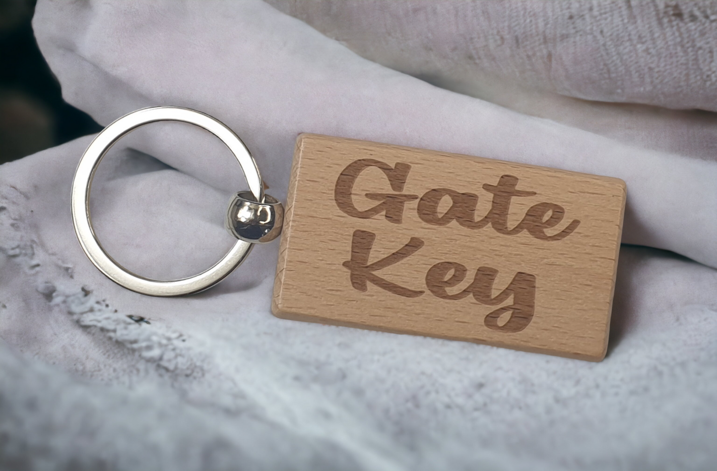 Gate Key Keyring Gift - Any Name Key Ring - Nice Cute Engraved Wooden Key Fob Novelty Custom House Home Present