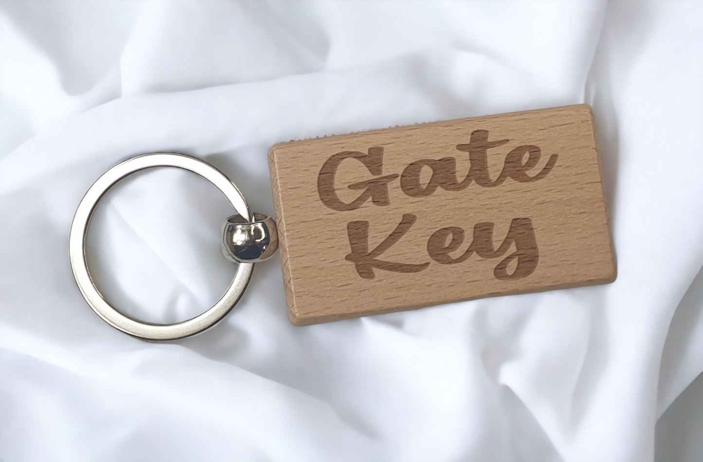 Gate Key Keyring Gift - Any Name Key Ring - Nice Cute Engraved Wooden Key Fob Novelty Custom House Home Present