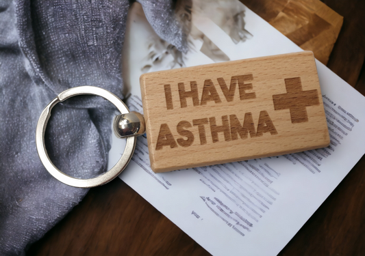 Asthma Keyring Gift - Medical Alert Key Ring - Engraved Wooden Key Chain Present