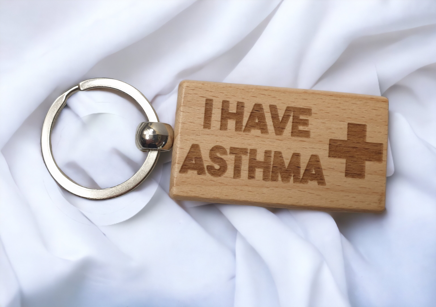 Asthma Keyring Gift - Medical Alert Key Ring - Engraved Wooden Key Chain Present