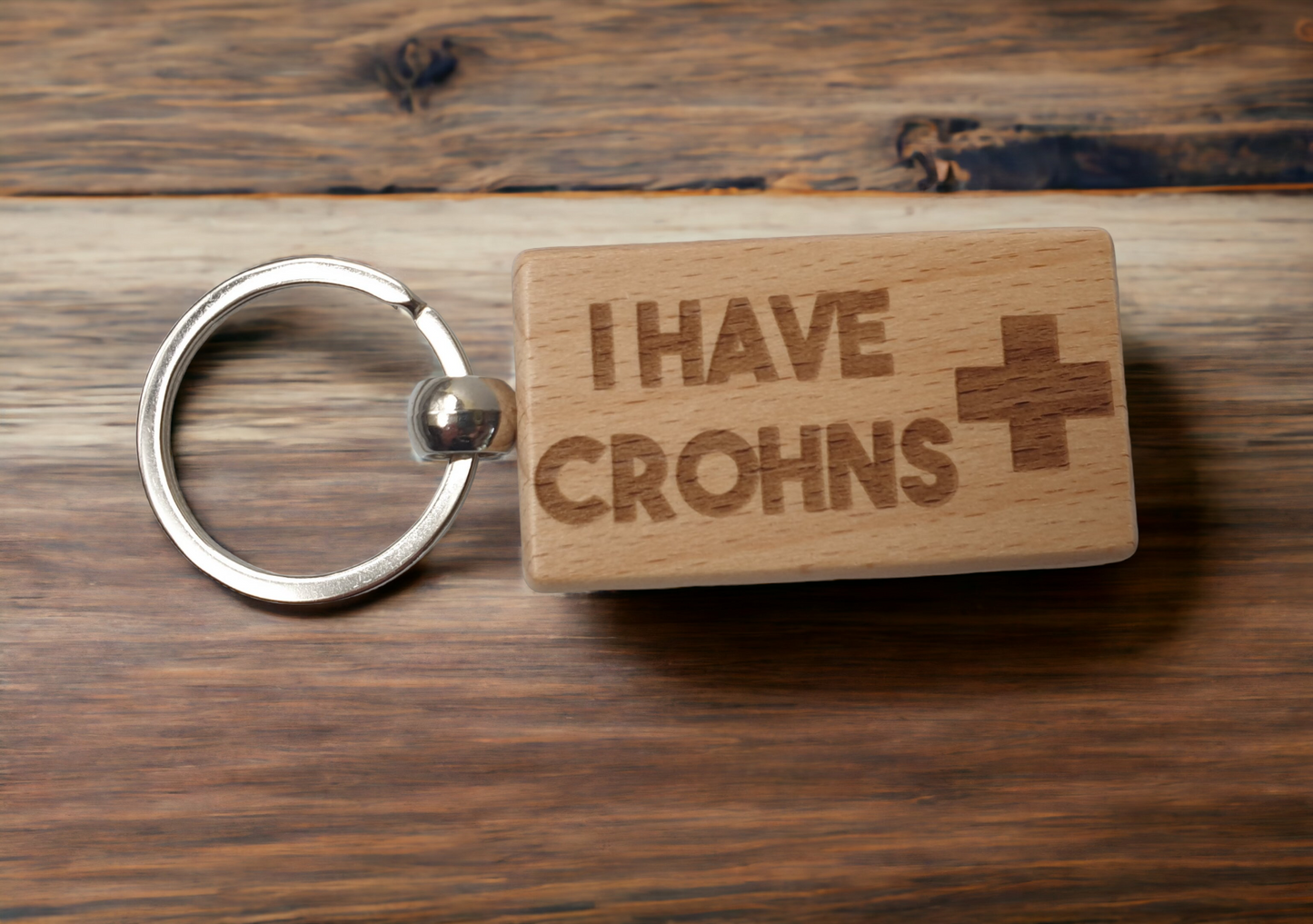 Crohns Keyring Gift - Medical Alert IBD Crohn's Disease Health Key Ring - Engraved Wooden Key Chain Present