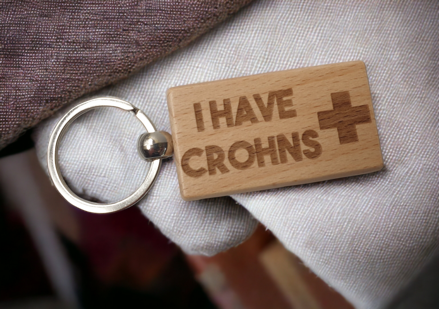 Crohns Keyring Gift - Medical Alert IBD Crohn's Disease Health Key Ring - Engraved Wooden Key Chain Present