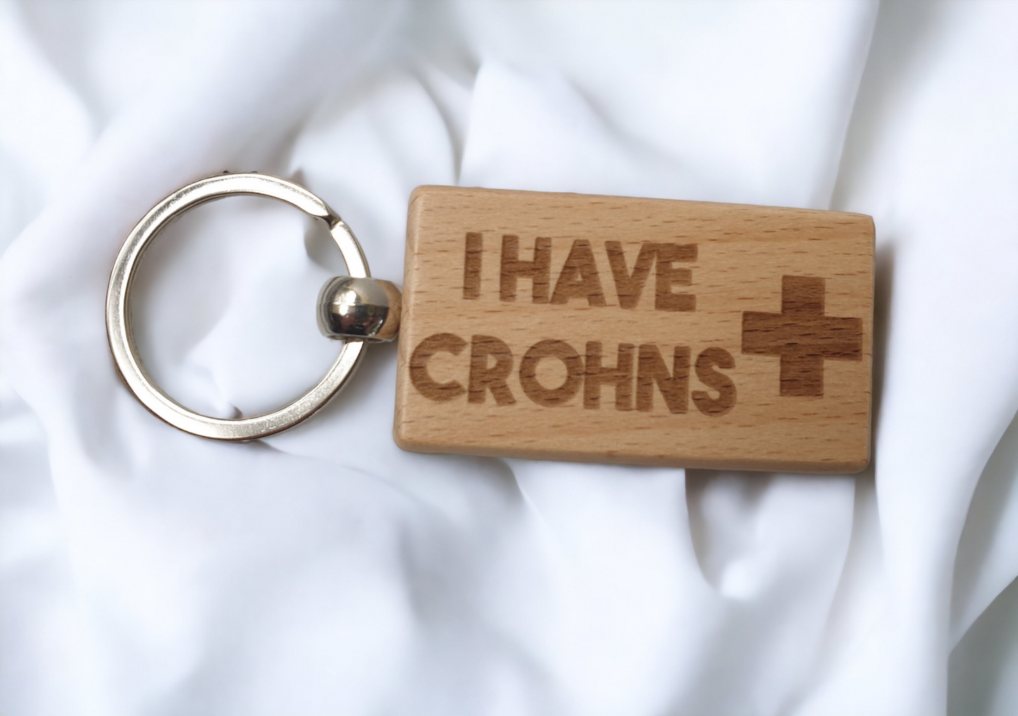 Crohns Keyring Gift - Medical Alert IBD Crohn's Disease Health Key Ring - Engraved Wooden Key Chain Present