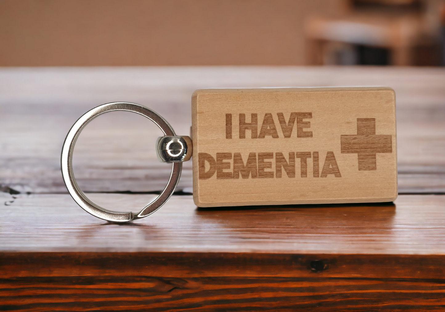 Dementia Keyring Gift - Medical Alert Mental Health Key Ring - Engraved Wooden Key Chain Present