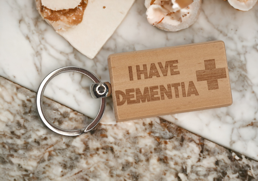 Dementia Keyring Gift - Medical Alert Mental Health Key Ring - Engraved Wooden Key Chain Present