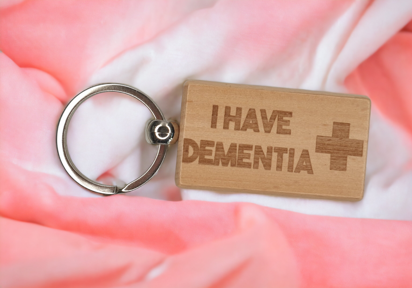 Dementia Keyring Gift - Medical Alert Mental Health Key Ring - Engraved Wooden Key Chain Present