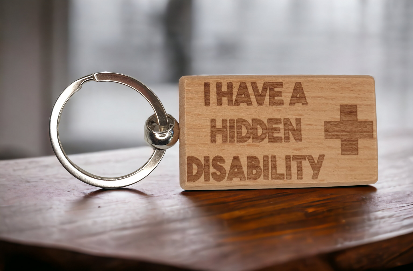 Disability Keyring Gift - I Have A Hidden Disability Medical Alert Health Key Ring - Engraved Wooden Key Chain Present